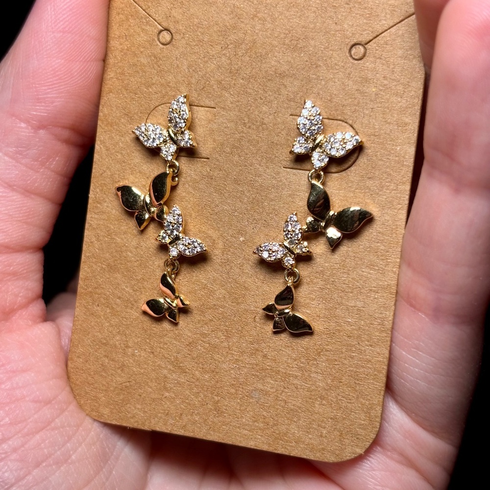 Butterfly Drop Earrings – Gold Dipped with Sterling Silver Posts